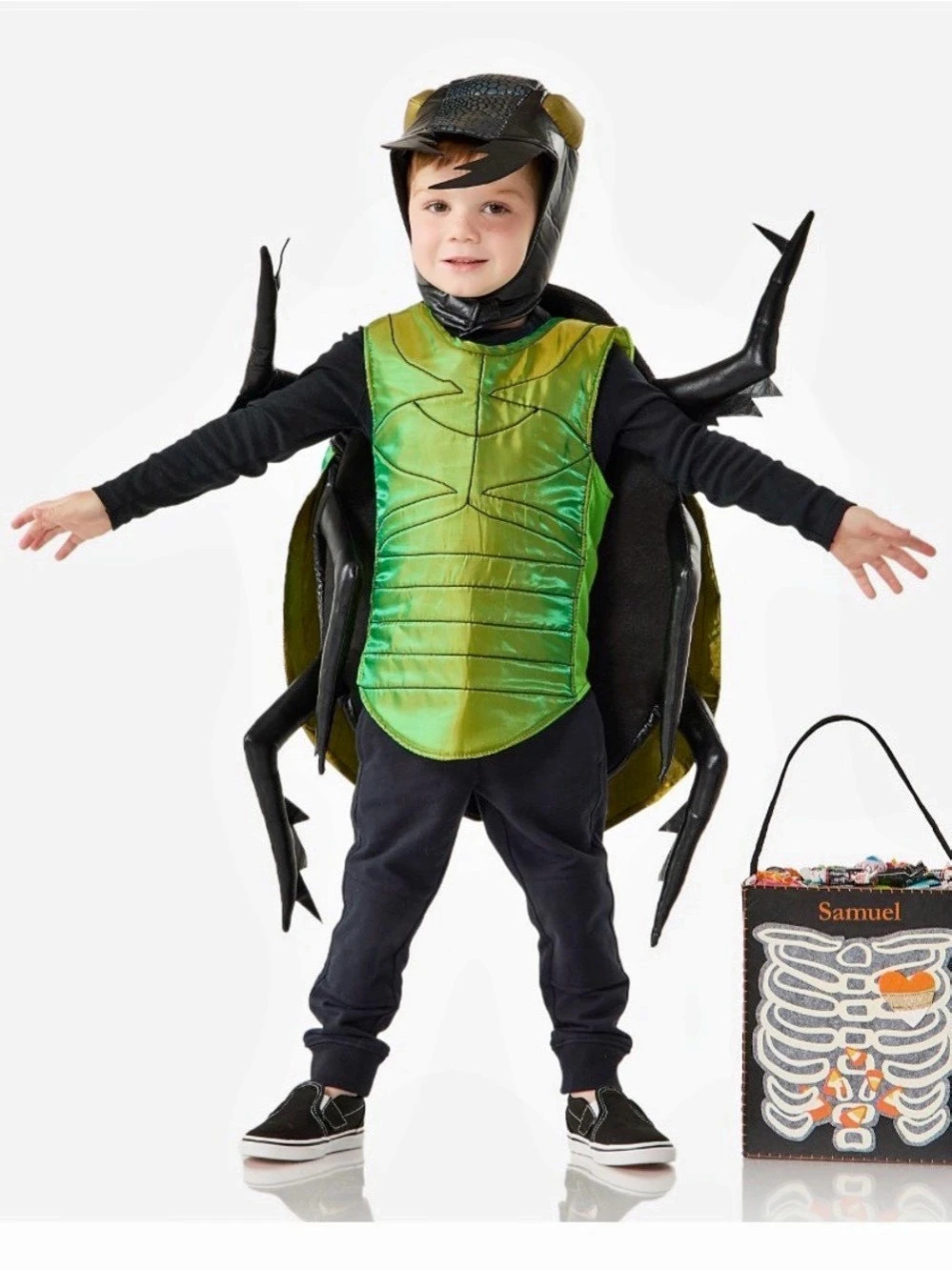 Pottery Barn Kids' Beetle Bug Costume Green & Black Fleece Set (TWO Sizes) Boys